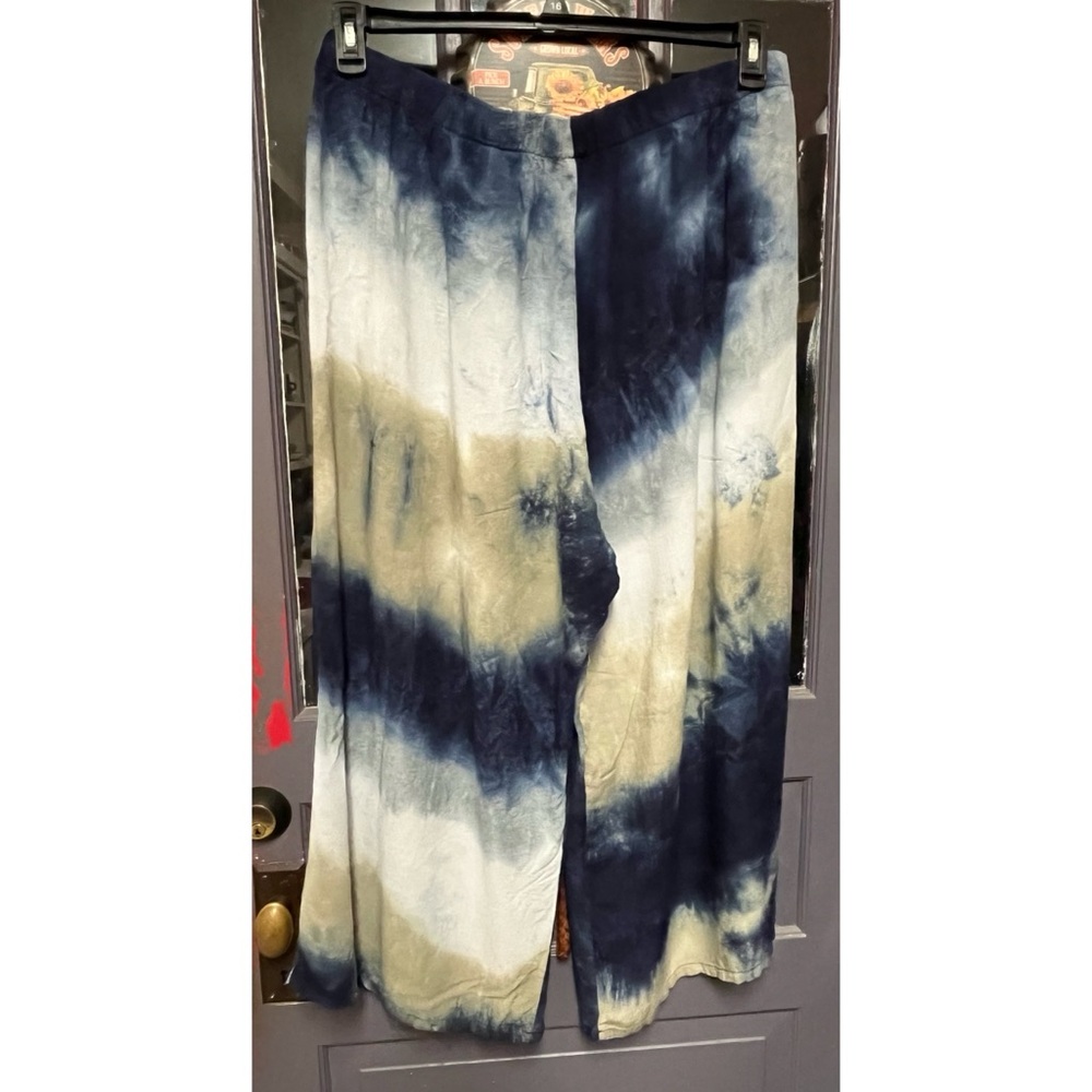 Bryn Walker Viscose Blue and White Tie-Dye Wide-Leg Pants 3X